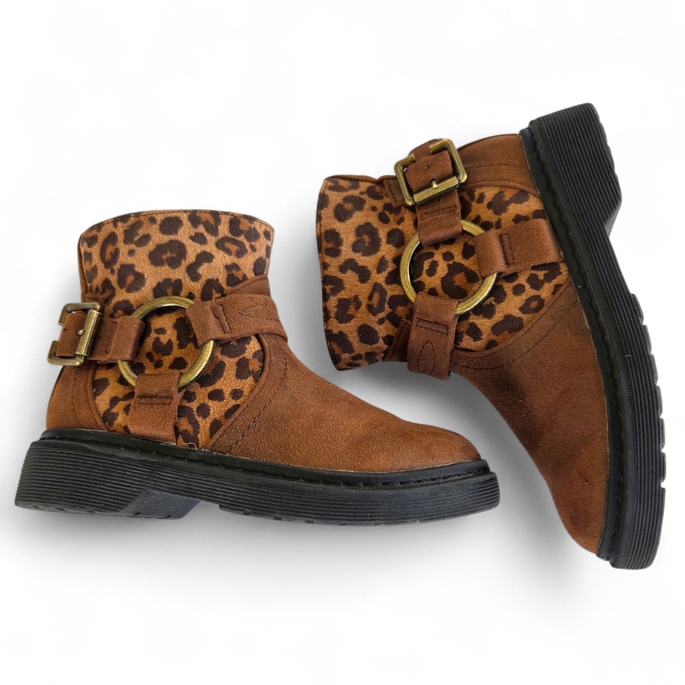 Volatile 'Lottie' Brown Leopard Print Toddler Girls Ankle Boots Size 10 EUC